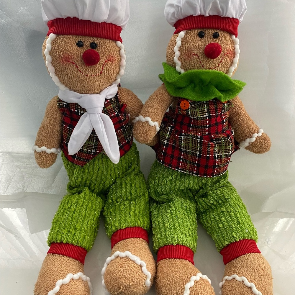 Festive set of 2  Christmas Gingerbread Plush Dolls with Green Pants